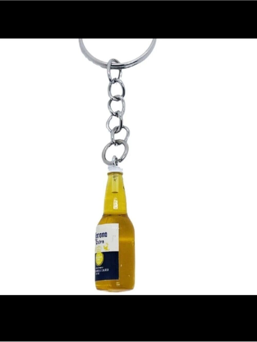 Corona Yellow Bottle Keychain Silver Chain